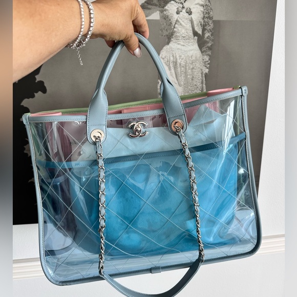 CHANEL S/S18 *COCO SPLASH PVC* Vinyl Quilted Tote Bag 2-way Transparent LIMITED! - Picture 1 of 15